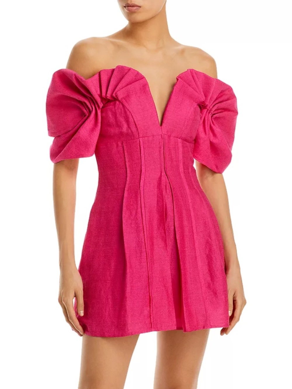 NWT Cult Gaia Asal Hot Pink Puff Sleeve Mini Dress